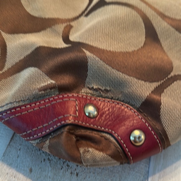 Coach Brown and Red Monogram Shoulder Bag - Picture 10 of 11